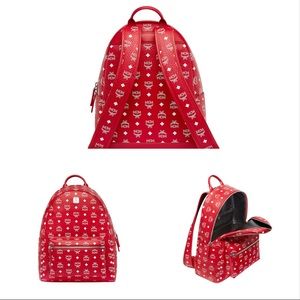 MCM Stark Backpack White Visetos Viva Red